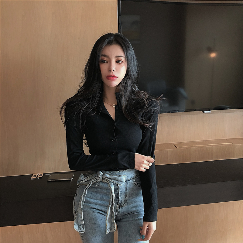 Xiaozhainv Áo sơ mi nữ tay dài cổ polo phong cách Hàn Quốc tinh tế | BigBuy360 - bigbuy360.vn