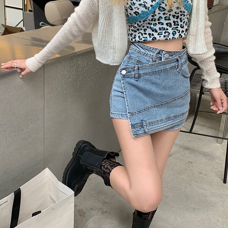 Quần short denim giả váy lưng cao dáng ôm thời trang mùa hè phong cách mới cho nữ 2021