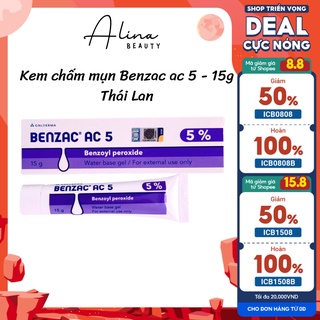 Benzac AC 5% - Kem chấm mụn, giảm mụn Benzac Benzoyl Peroxide 5% Thái Lan 15g