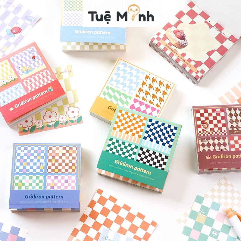 Note ghi chú tập 100 tờ Caro dễ thương NO17 hình Bánh kem, Vườn hoa cute trang trí sổ bullet journal