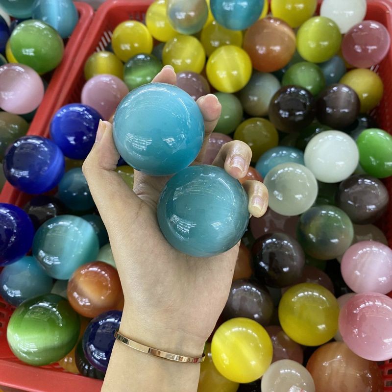 Cặp bi lăn tay đá mắt mèo 5cm