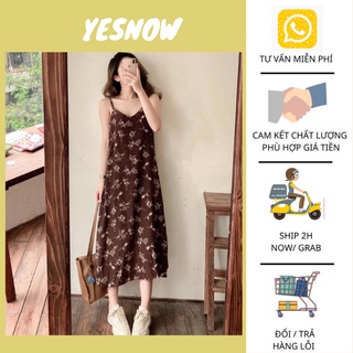 Đầm - Váy Hai Dây Hoa Nhí - Váy 2 Dây 2 Màu Nâu, Trắng Phong Cách Vintage