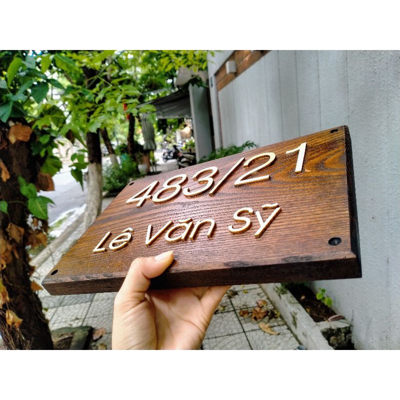 Bảng số nhà/địa chỉ nhà gỗ sồi cao cấp size 20x30 - Xưởng LUXI decor