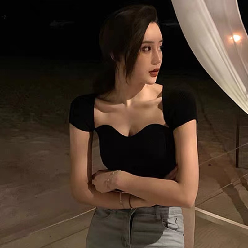 DUNEA Áo Thun Ngắn Tay Cổ Vuông Gợi Cảm Dành Cho Nữ