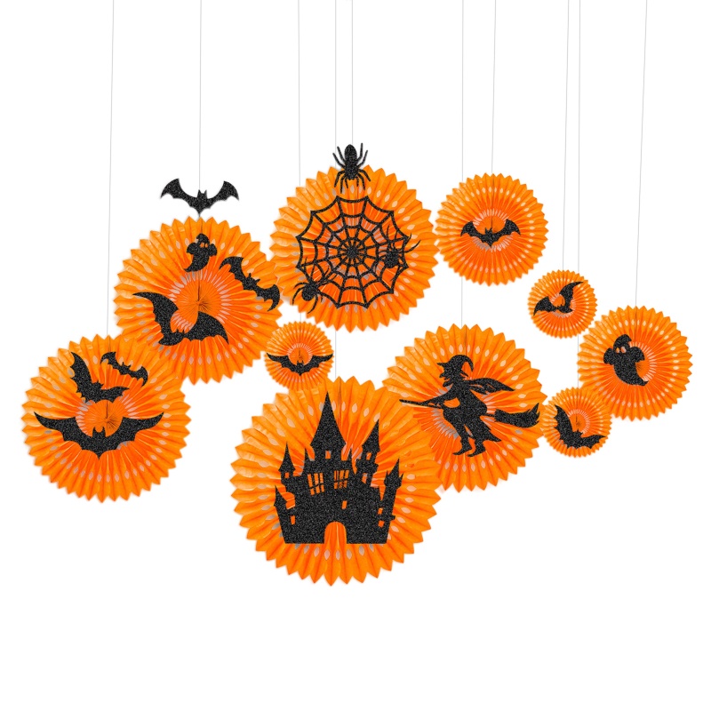 Bộ Quạt Giấy Và Hoa Giấy Sáng Tạo Trang Trí Tiệc Halloween