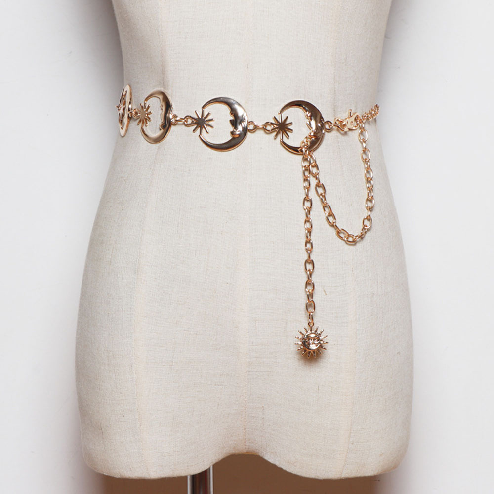 Thắt Lưng Dây Xích Mặt Hình Mặt Trăng / Mặt Trời Thời Trang Cho Nữ