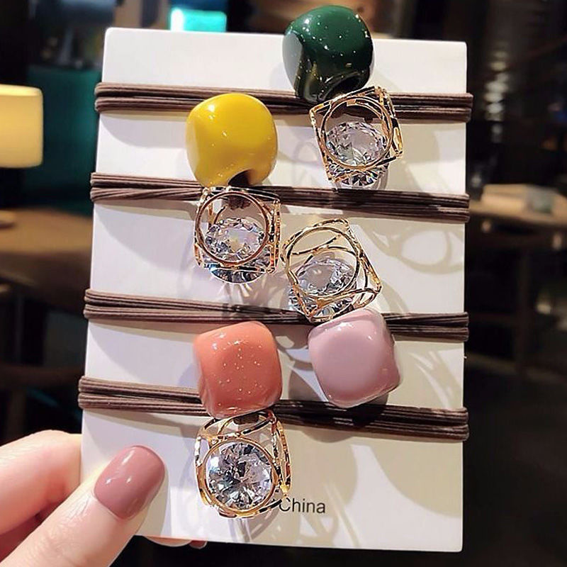 Dây cột tóc cao su đính đá pha lê phong cách thời trang Hàn Quốc