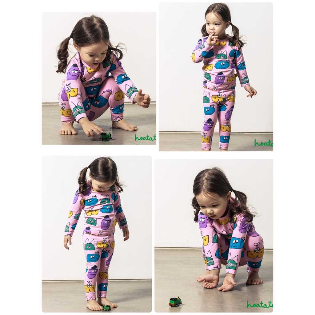 Bộ quần áo thu đông dài tay bé trai bé gái chất cotton xuất Hàn màu Hồng in hình con vật ngộ nghĩnh (11-20 kg)
