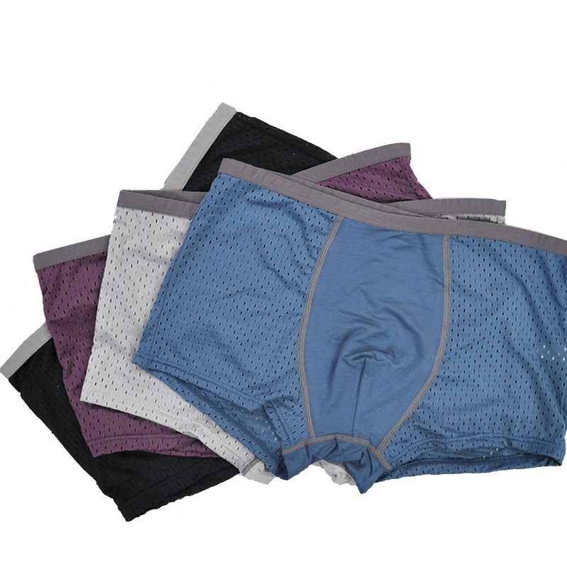 4 Pcs/Box Plain Breathable Ice Silk Boxer, Ready Stock, Mens Underwear