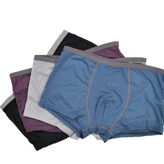 4 Pcs/Box Plain Breathable Ice Silk Boxer, Ready Stock, Mens Underwear