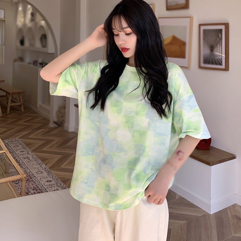 Áo Thun Nữ Dáng Dài Form Rộng Họa Tiết Caro Cá Tính