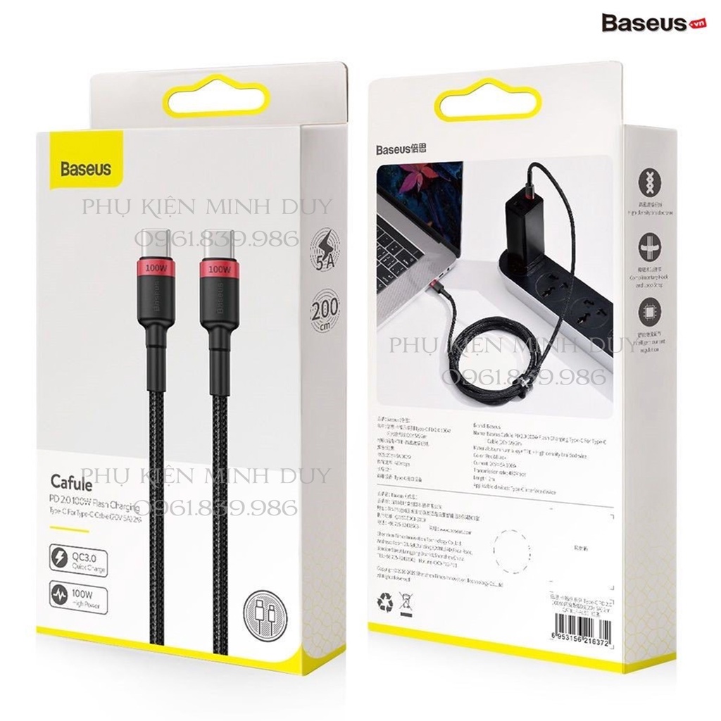 Cáp sạc nhanh C to C 100W Baseus Cafule PD2.0 dùng cho iPad Pro/ Macbook/ Laptop