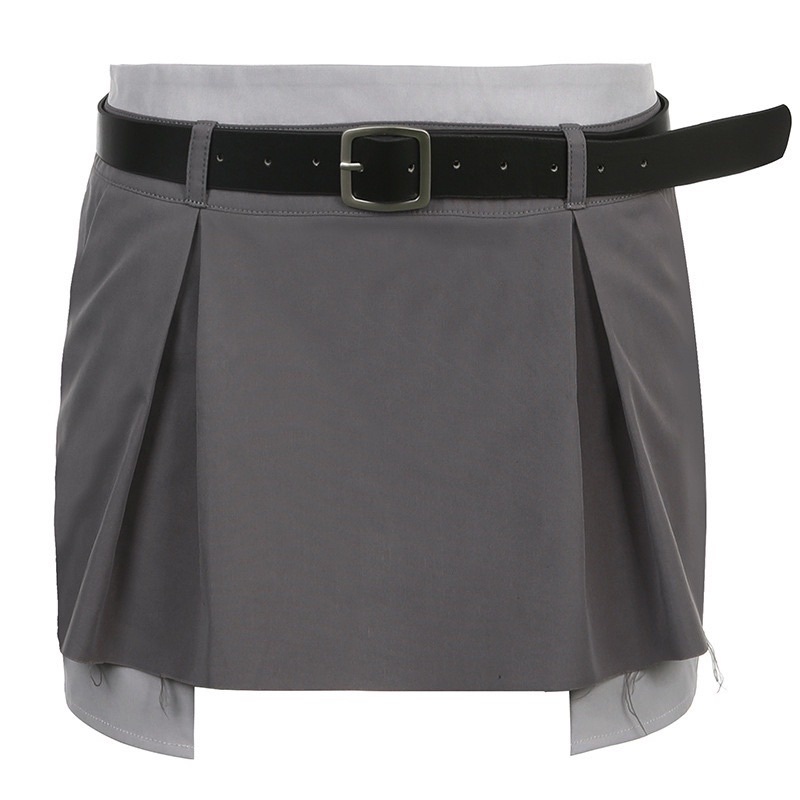 Chân váy kèm belt màu ghi