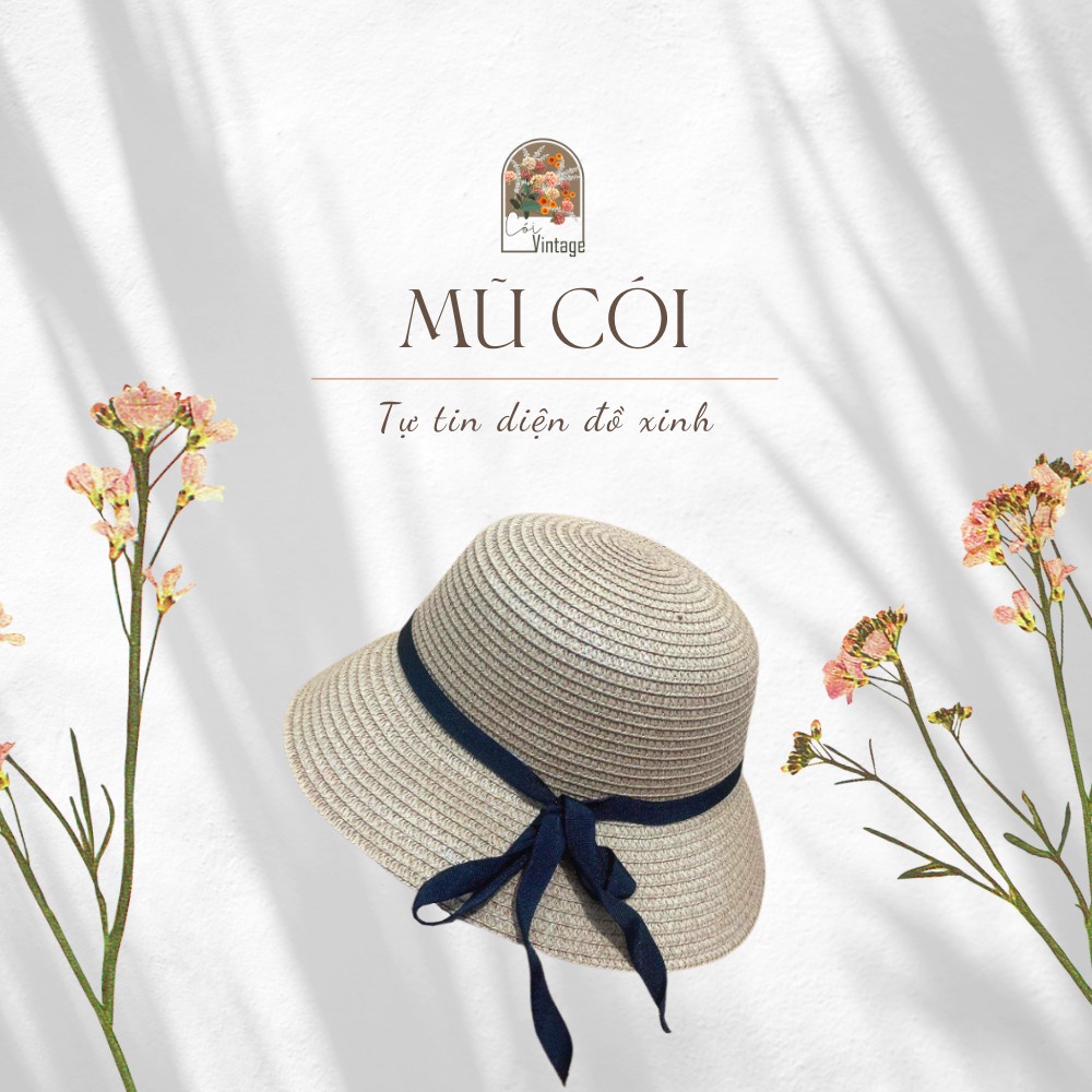 Mũ cói Vintage rộng vành đi biển, selfie xinh style tiểu thư