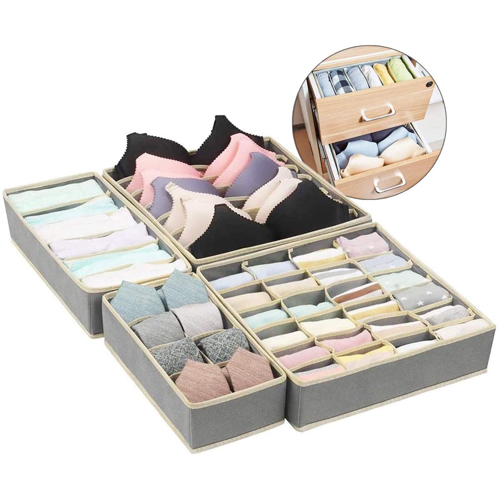 Hộp vải chia  Hộp đựng đồ lót vải không dệt (cái 6, 7, 8, 24 ngăn)-Khay bảo quản đựng tất vớ sạch sẽ, tiết kiệm diện tích-mi thun  đa năng khay túi vải cao cấp  sắp xếp gọn gàng tủ đồ Nhật