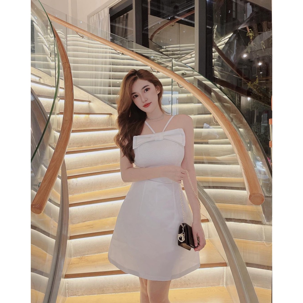 [VÁY THIẾT KẾ] Váy 2 Dây Thiết Kế Nơ Ngực Chất Liệu Tafta