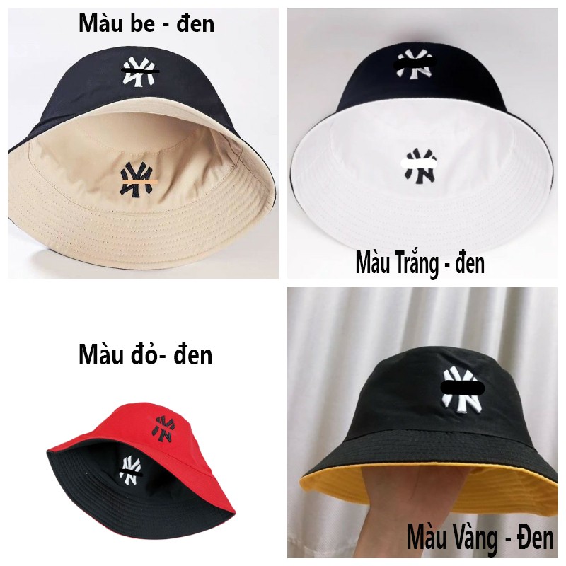 Mũ bucket hat nam, nón tròn rộng vành nữ hai mặt thêu chữ NY cao cấp thời trang đẹp N11