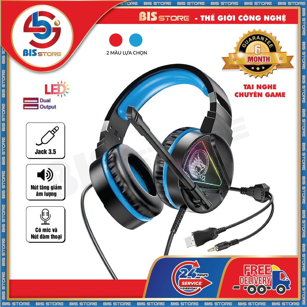 Tai Nghe Chụp Tai Gaming HOCO W104 - Có Dây, Đèn LED Kèm Micro, Âm Thanh Nổi - Bảo Hành 6 Tháng