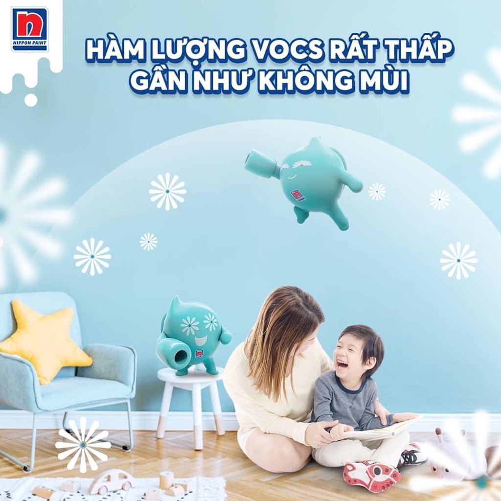 (VZ) Sơn nước lau chùi Nippon ODOUR-LESS trang trí nhà cửa loại 18L.(lăn cho 150-180m²/lớp)