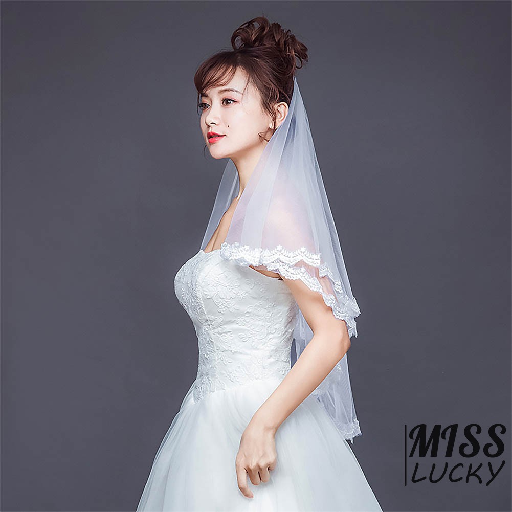 Khăn voan mỏng 2 lớp xuyên thấu xinh xắn cho cô dâu