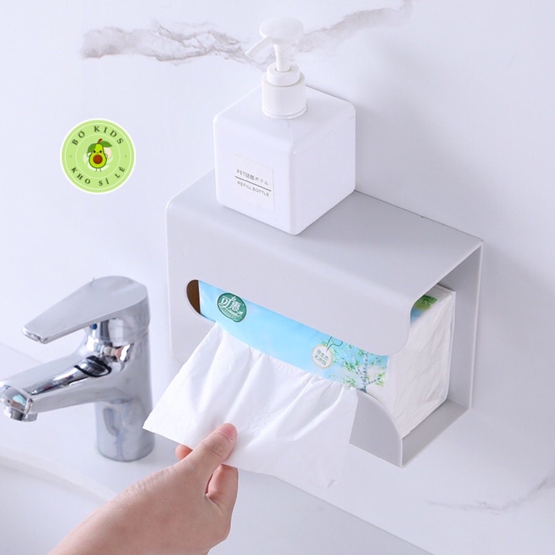 Hộp Đựng Khăn Giấy Dán Tường Nhà Tắm Nhà Bếp, Bàn Làm Việc Đựng Túi Rác Thông Minh ( Có Kèm Miếng Dán )