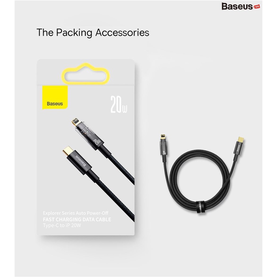 Cáp sạc nhanh tự ngắt và truyền số liệu cho iPhone Baseus Explorer Series Auto Power-Off Fast Charging Data Cable 20W