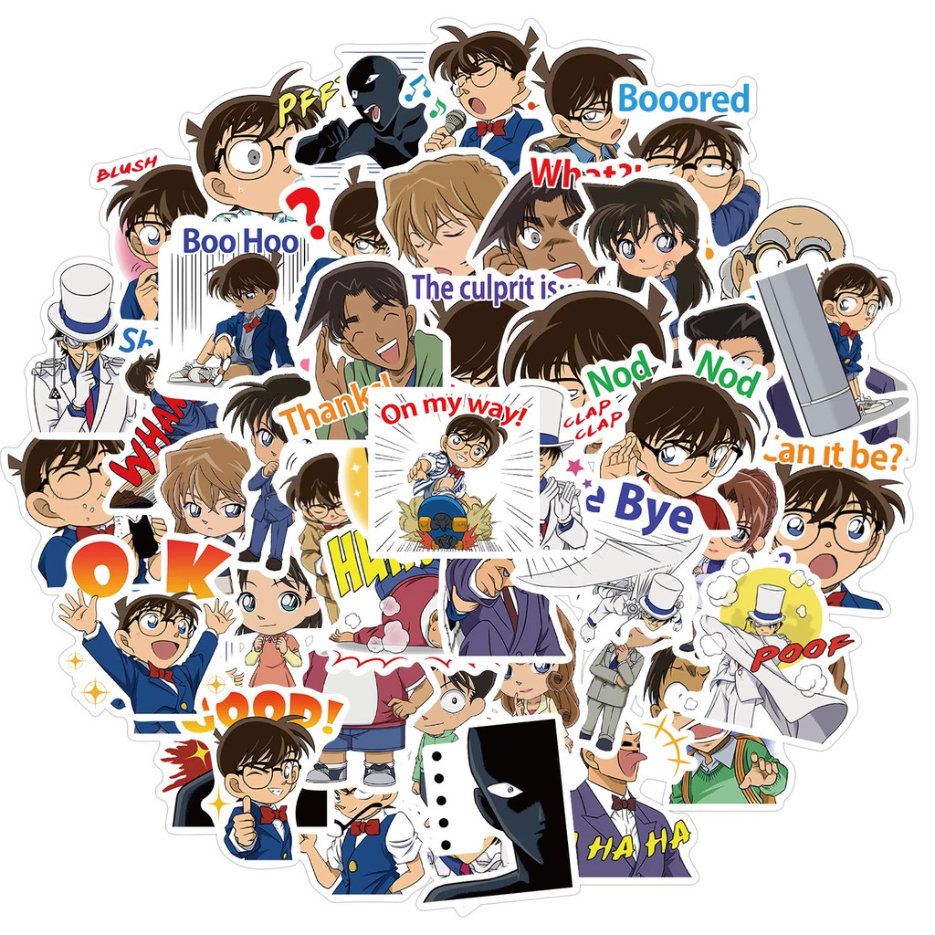 Miếng dán Sticker Anime Manga Thám tử lừng danh Conan trọn bộ 50 hình - In rõ ràng sắc nét khó tróc