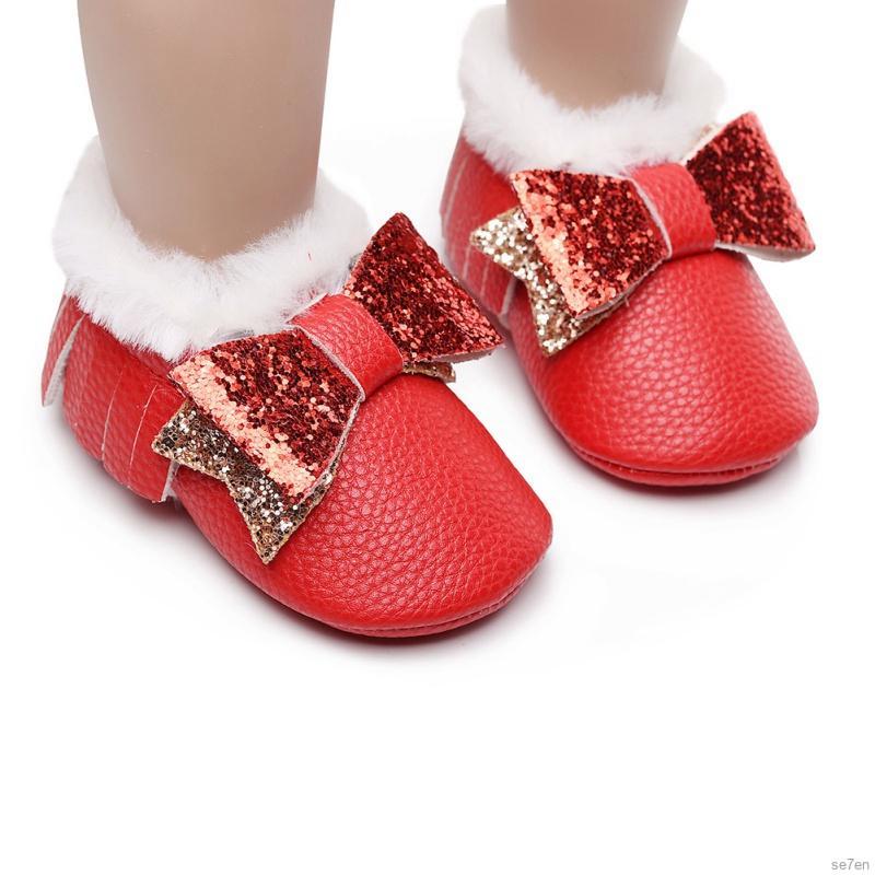 Giày boot da lót lông mềm giữ ấm cho bé gái 0-24 tháng tuổi