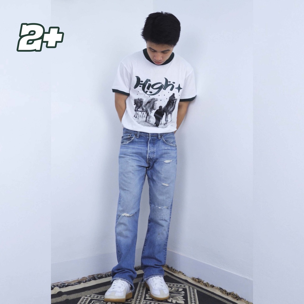 Áo thun ringer tee form ôm bó phối xanh lá hot trend 2PLUS 2+
