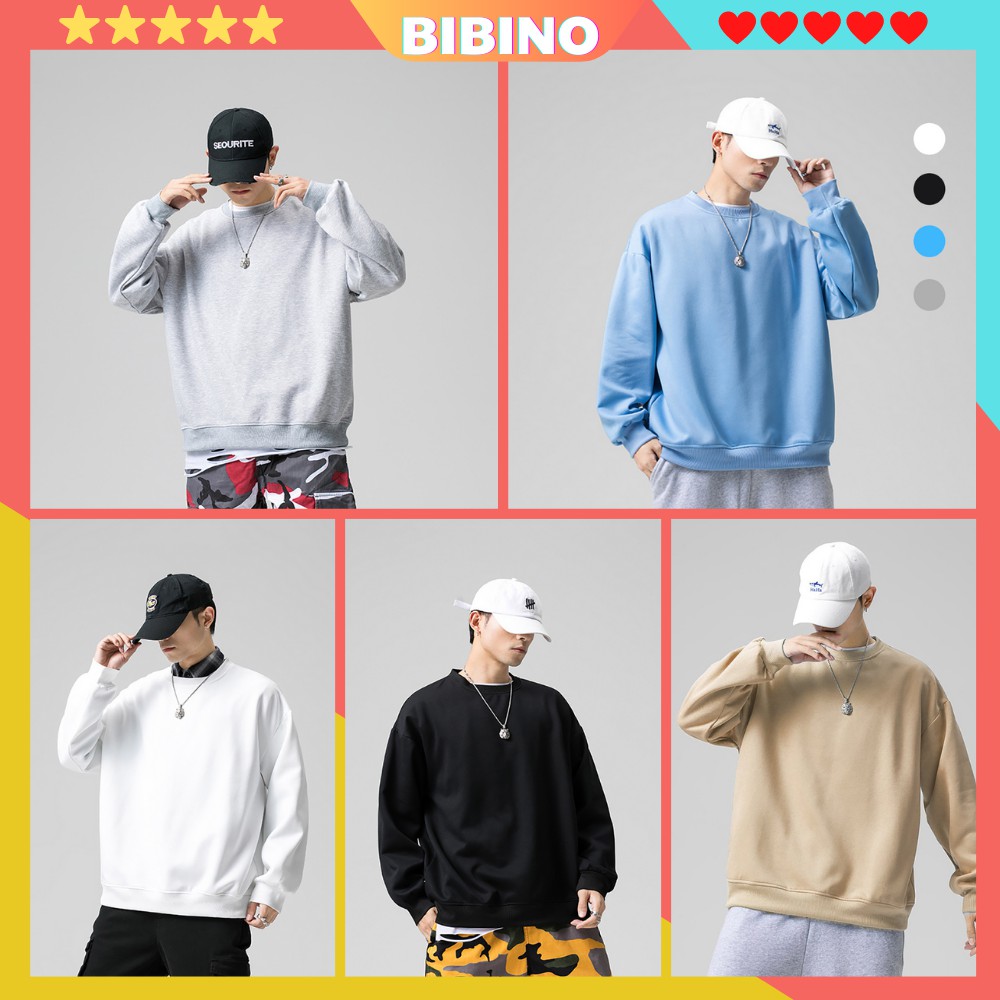 Áo Sweater Basic BIBINO Nam Nữ unisex phong cách Hàn Quốc cá tính, Chất nỉ lót lông bồng đẹp ấm ấp