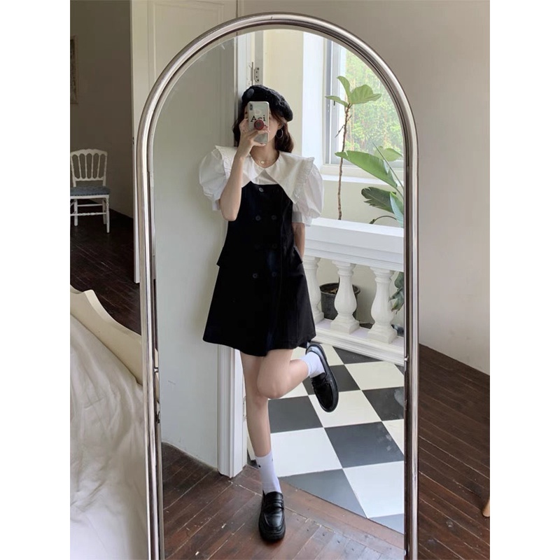 Đầm Tay Phồng Cổ Búp Bê Giả Hai Lớp Thời Trang 2022 Cho Nữ