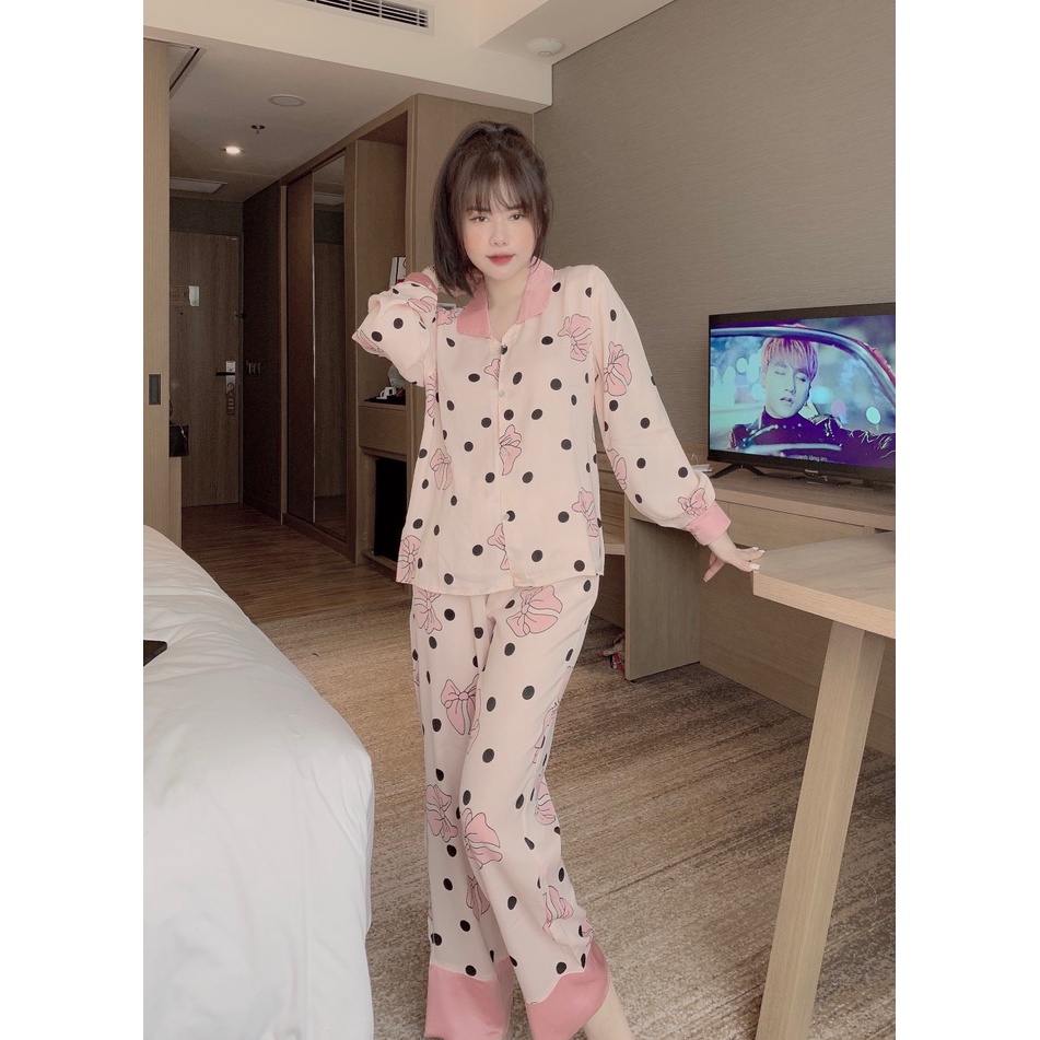 Bộ ngủ Pijama cổ sen tròn, đồ bộ mặc nhà dài họa tiết chất liệu lụa mago freesize | BigBuy360 - bigbuy360.vn