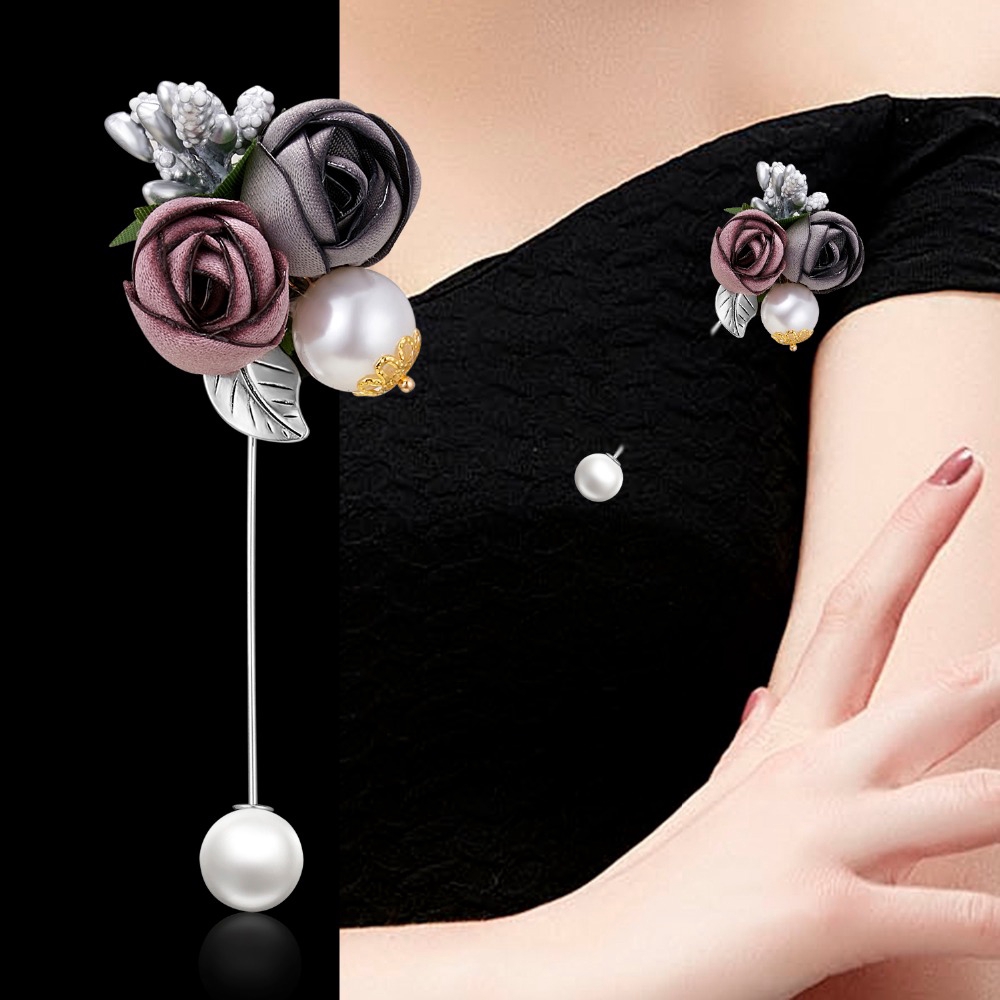 Ghim cài áo hình bông hoa đính ngọc trai giả