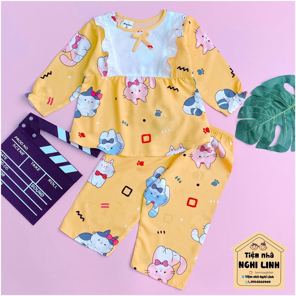 Đồ bộ mặc nhà trẻ em, đồ bộ vải tole lanh dễ thương đô trắng cho bé gái (8- 38kg)
