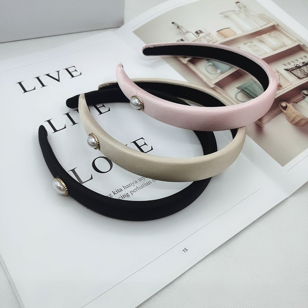 Băng đô cài tóc vải satin đính ngọc trai nhân tạo nhiều màu phong cách Hàn Quốc cổ điển thời trang cho nữ