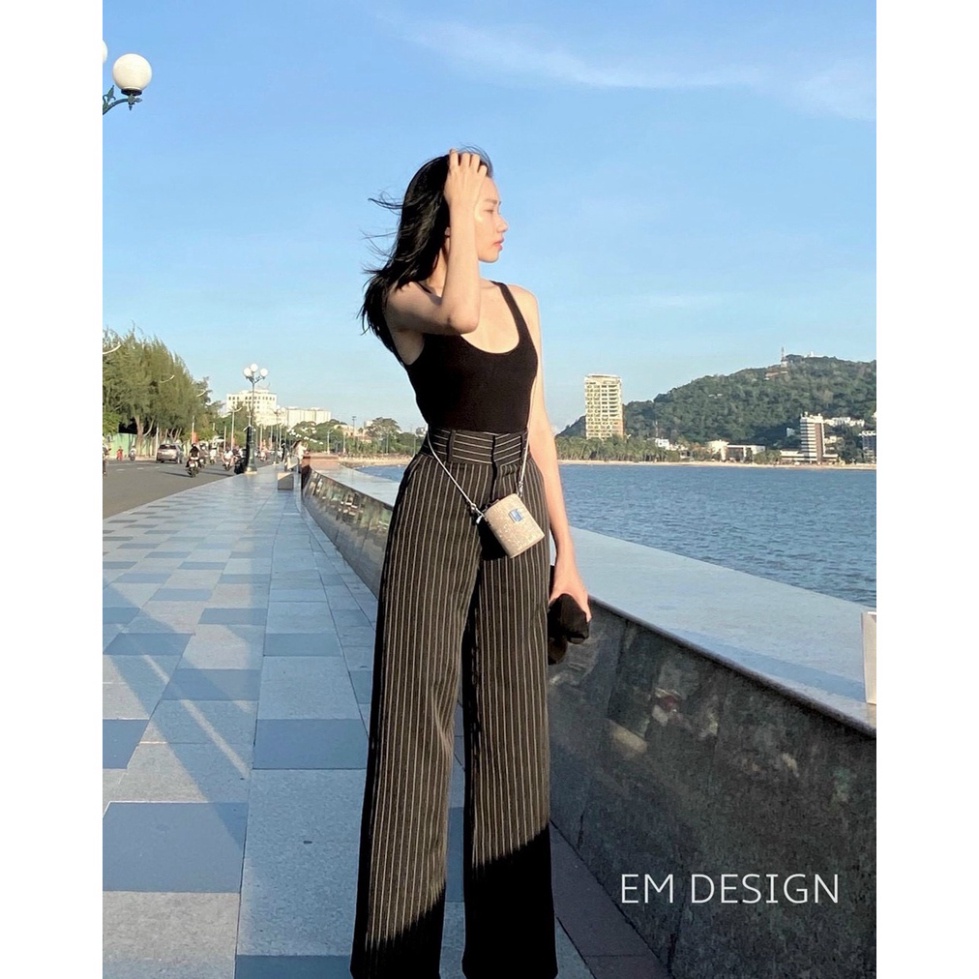 Quần sọc kẻ ống đứng nữ đính khuy uy quyền mặc tôn dáng người mẫu Q520 Nội Y Xanh hàng đẹp trendy - nội y xanh