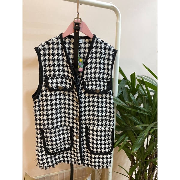 MADAMN- Áo Gile Giả Tweed Kèm Dây Nịt.