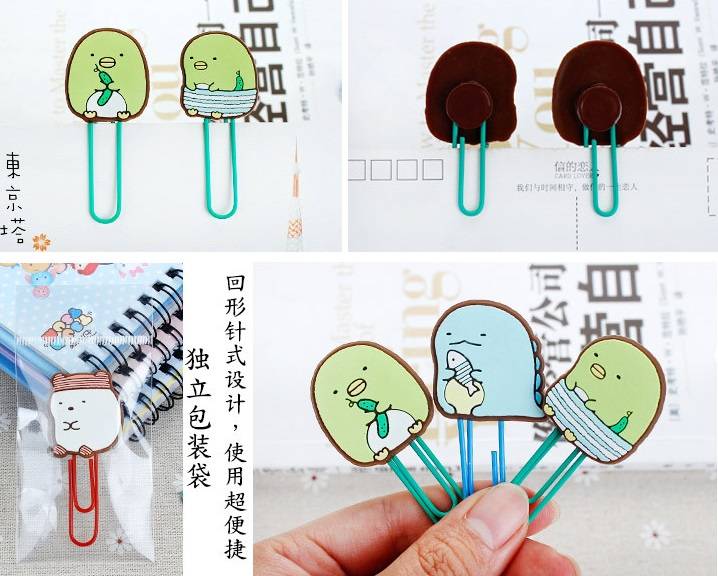 kẹp giấy A4 San-X SUMIKKO GURASHI Kawaii animal Paper Clip Decorative Bookmark Binder File Clips School Office Supplies Cute Photo Decorative kids Stationery gift
