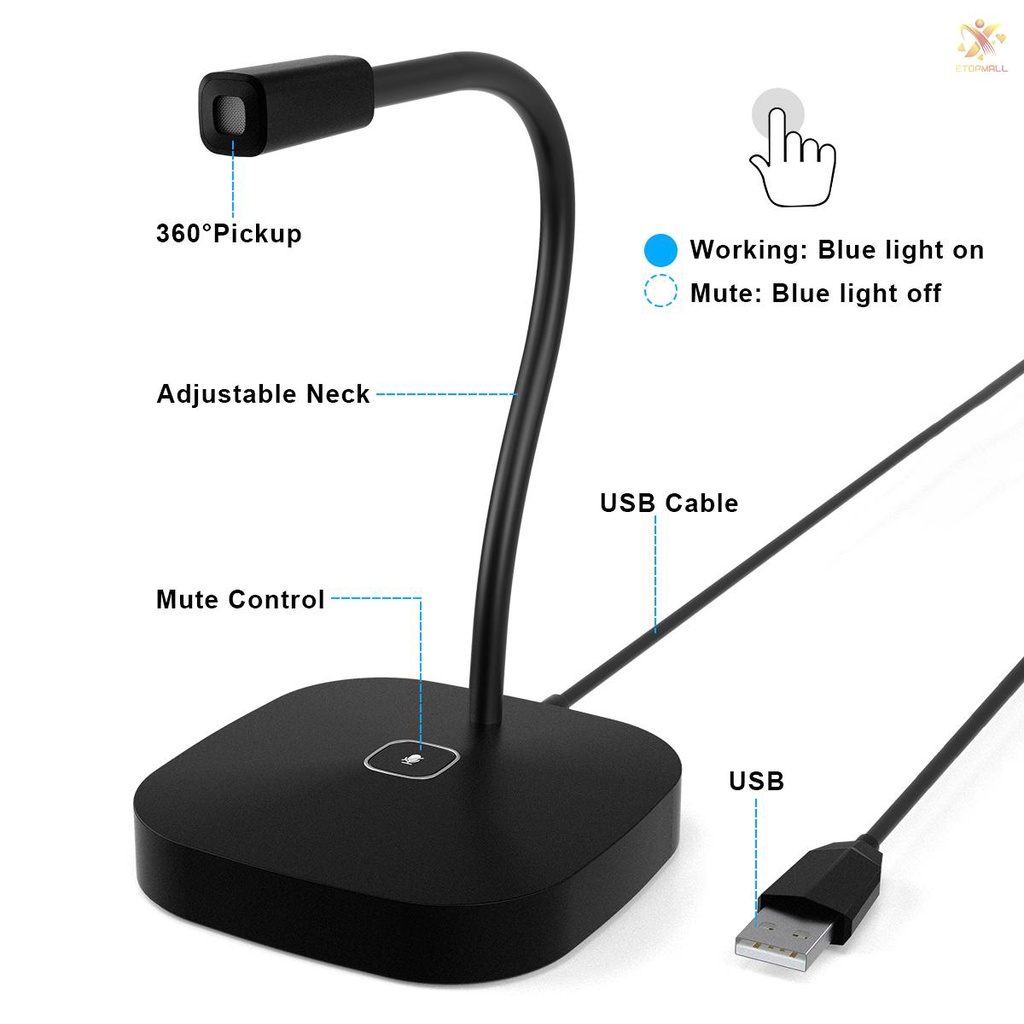 Micro Để Bàn Có Dây USB Xoay 360 Độ Không Gây Tiếng Ồn Cho PC Laptop | BigBuy360 - bigbuy360.vn