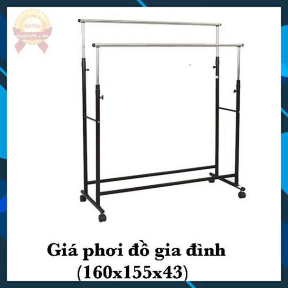 Giá phơi quần áo thông minh Giàn đôi treo đồ inox không gỉ bánh xe di động tiện lợi đa năng để ban công.yentai