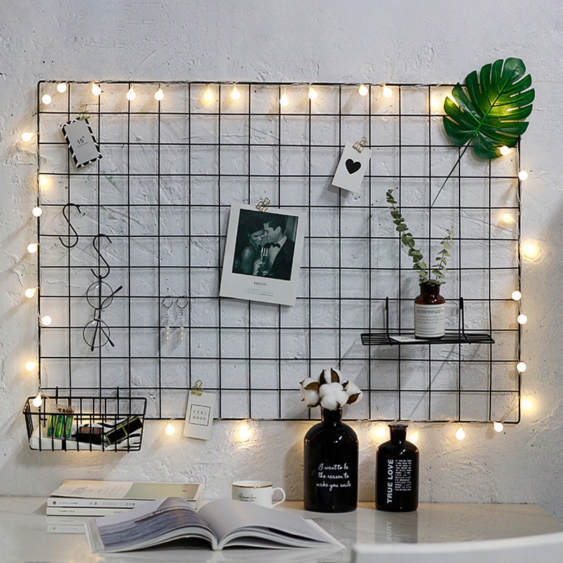 Tấm Lưới Sắt Trang Trí Decor Nhà Cửa Tặng Kèm Đèn Led Siêu Xinh