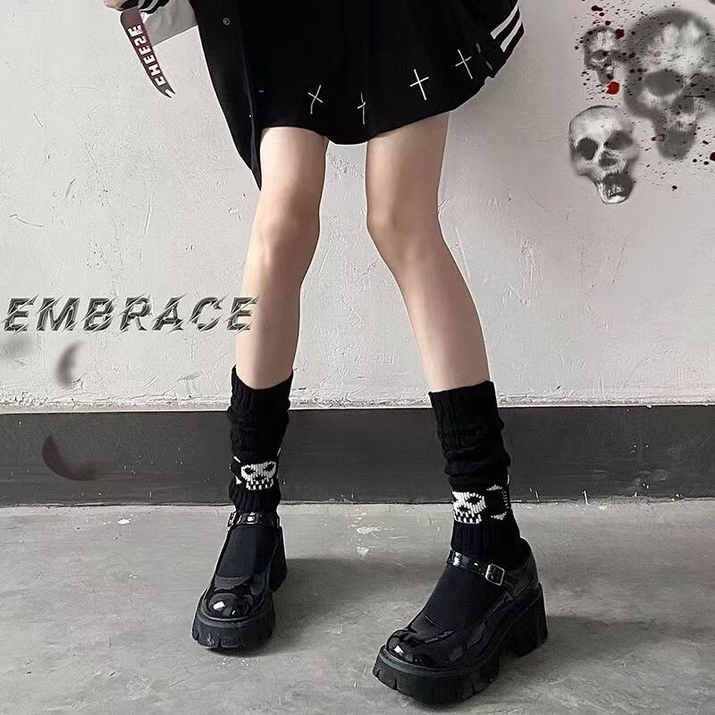 Găng Tay Len Dài Hở Ngón Giữ Ấm Màu Đen Phong Cách Gothic Đường Phố Cho Nữ