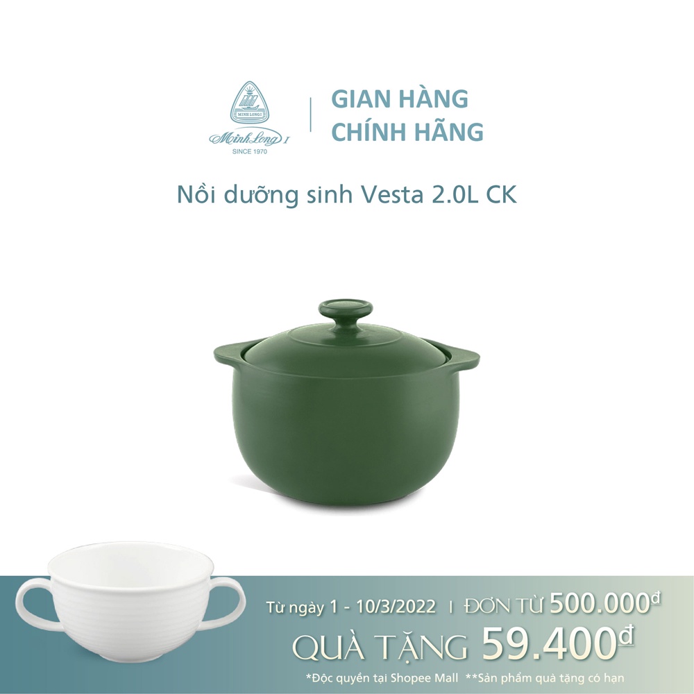 Nồi dưỡng sinh Vesta 2.0 L Minh Long + nắp (CK)- Healthy Cook- Xanh Rêu