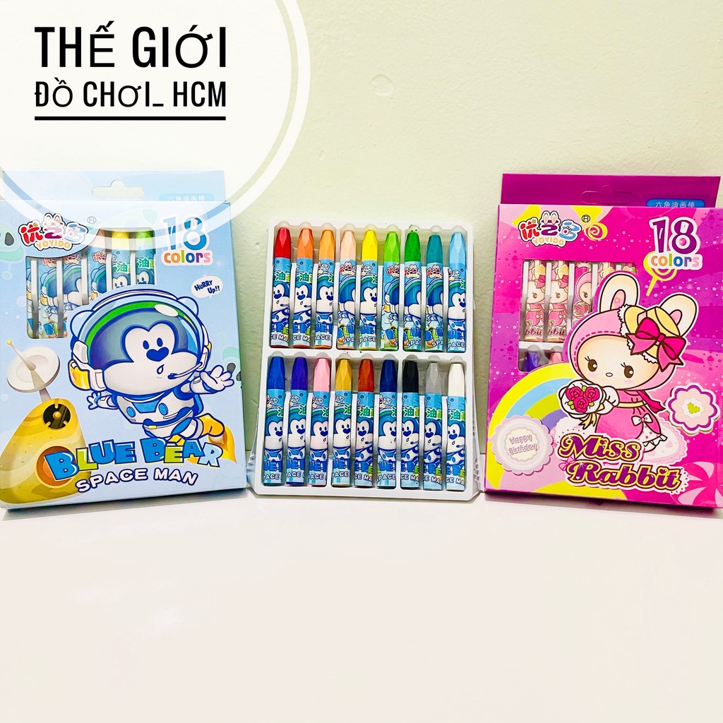 [RẺ -CHẤT LƯỢNG] Bút Sáp Dầu Thỏ xinh, Rabbit/ Phi Hành Gia SPACE MAN - Hộp Giấy HQ 18 Màu