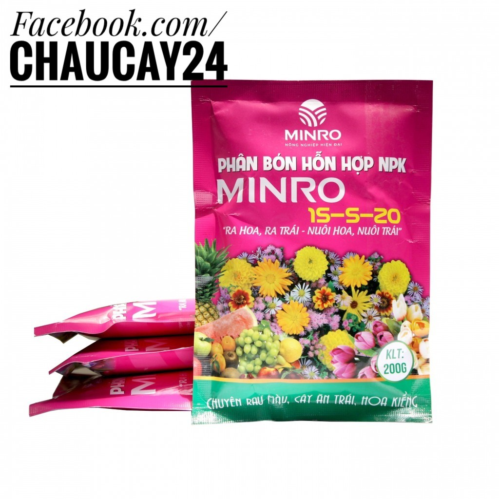 Phân Bón NPK MINRO 15-5-20 (200 GR) Kích Ra Hoa, Đậu Trái cho cây ăn quả, cây hoa kiểng