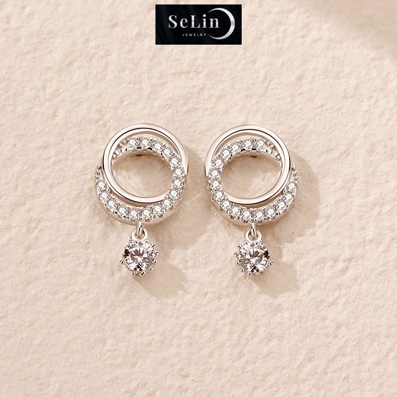 [FREE SHIP] Khuyên tai, hoa tai cao cấp bạc 925, s925 đính đá lấp lánh, phong cách sang trọng, nữ tính SELIN JEWELRY