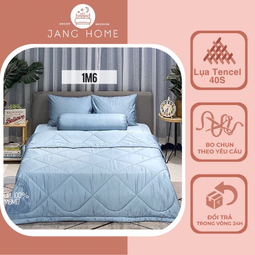 Bộ ga gối chăn chần chất Lụa Tencel 40s cao cấp, Sét 5 món ga gối mền màu trơn bền đẹp đủ kích thước