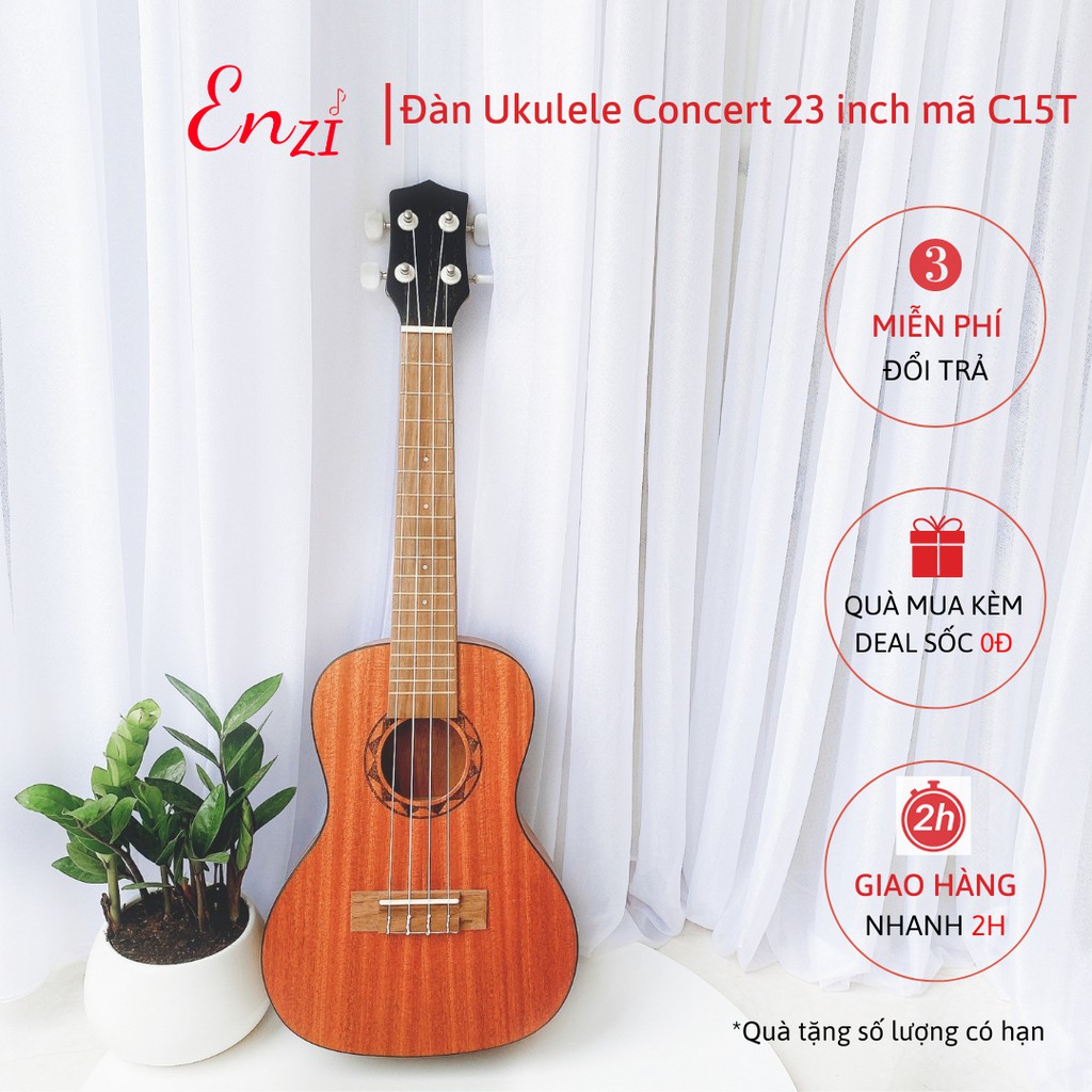 Đàn ukulele concert size 23 mã đàn C15T Enzi màu gỗ nâu cổ điển Vintage, âm thanh chất lượng