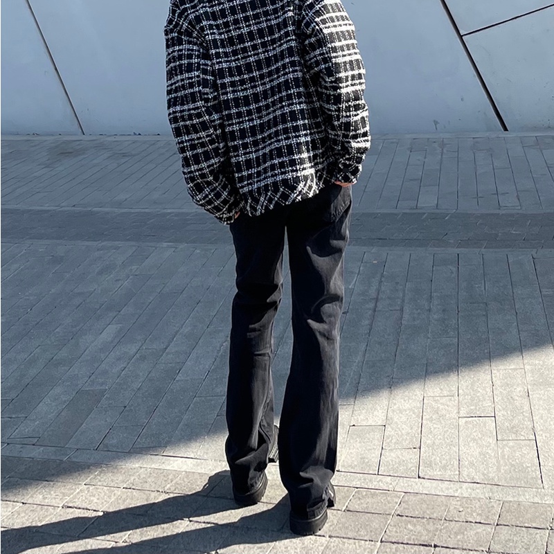 Quần jean nam ống loe màu đen - jean dày co giãn tốt