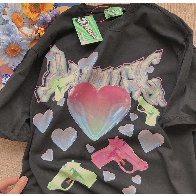 Áo thun DAIwing phong cách retro in hình trái tim cho nam và nữ- Mốt clothes